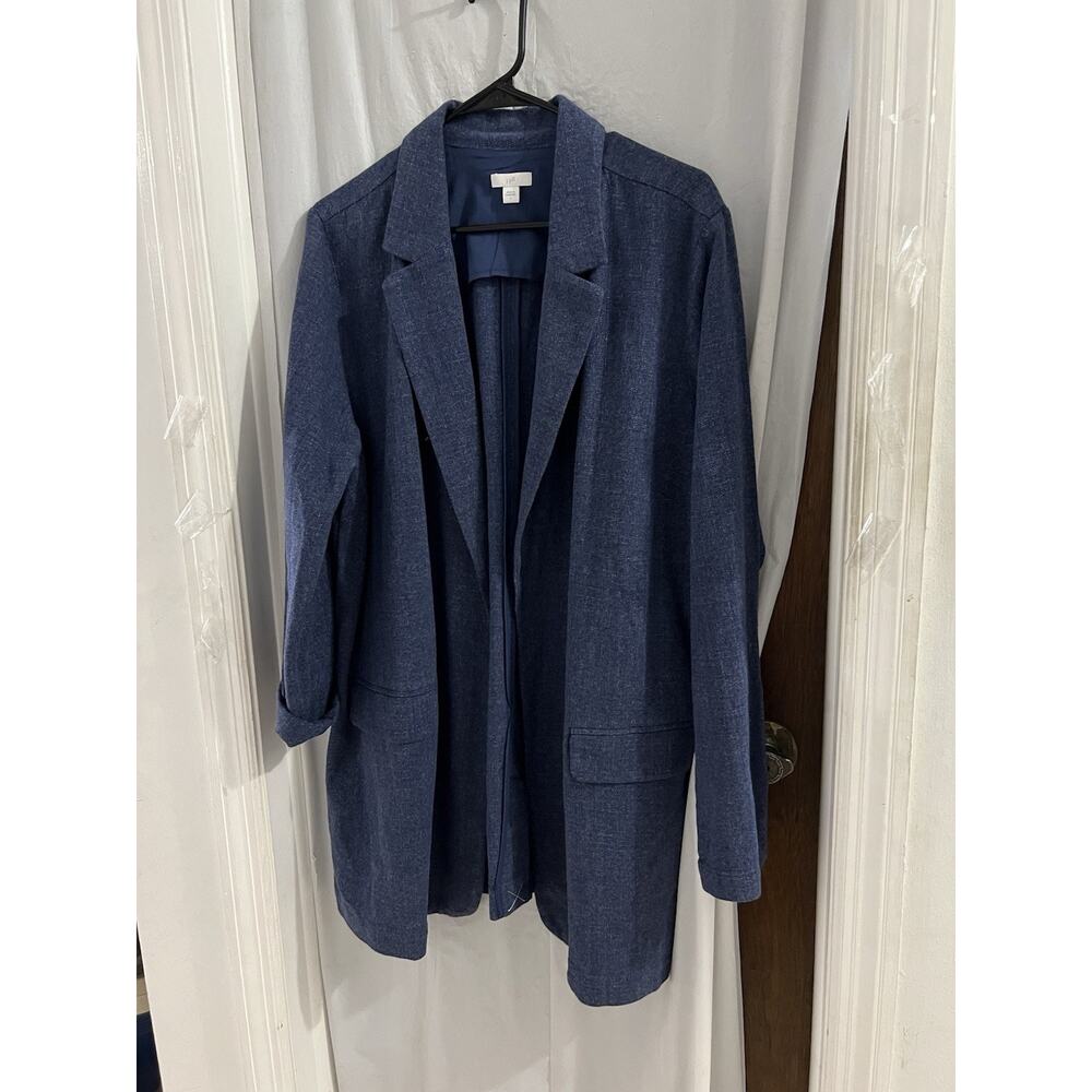 J. Jill Blue Slat Open Front Roll Tab Sleeve‎ Blazer Jacket Size Large Preppy - Picture 3 of 10